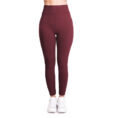 Side view of body-shaping yoga pants in wine red. red