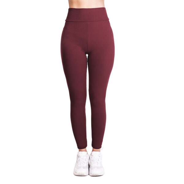 Side view of body-shaping yoga pants in wine red. red